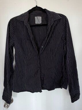 0039 Italy Pinstripe Button-up Blouse Size L